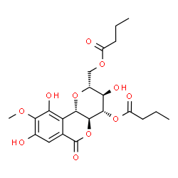 ChemSpider 2D Image | (2R,3R,4S,4aS,10bS)-2-[(Butyryloxy)methyl]-3,8,10-trihydroxy-9-methoxy-6-oxo-2,3,4,4a,6,10b-hexahydropyrano[3,2-c]isochromen-4-yl butyrate | C22H28O11