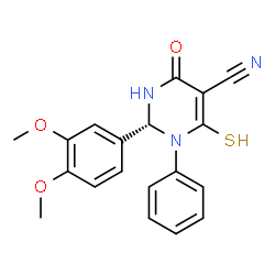 ChemSpider 2D Image | (2R)-2-(3,4-Dimethoxyphenyl)-4-oxo-1-phenyl-6-sulfanyl-1,2,3,4-tetrahydro-5-pyrimidinecarbonitrile | C19H17N3O3S