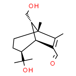 ChemSpider 2D Image | (1R,4S,5R,8S)-8-(Hydroxymethyl)-4-(2-hydroxy-2-propanyl)-1,7-dimethylbicyclo[3.2.1]oct-6-ene-6-carbaldehyde | C15H24O3