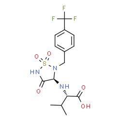 ChemSpider 2D Image | N-{(3R)-1,1-Dioxido-4-oxo-2-[4-(trifluoromethyl)benzyl]-1,2,5-thiadiazolidin-3-yl}-L-valine | C15H18F3N3O5S