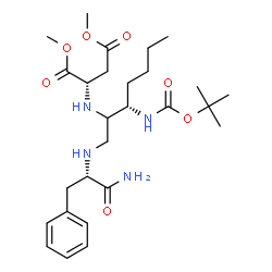 ChemSpider 2D Image | Dimethyl N-[(3S)-1-{[(2S)-1-amino-1-oxo-3-phenyl-2-propanyl]amino}-3-({[(2-methyl-2-propanyl)oxy]carbonyl}amino)-2-heptanyl]-L-aspartate | C27H44N4O7