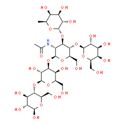 ChemSpider 2D Image | 6-Deoxy-alpha-L-galactopyranosyl-(1->3)-[beta-D-galactopyranosyl-(1->4)]-2-acetamido-2-deoxy-beta-D-glucopyranosyl-(1->3)-beta-D-galactopyranosyl-(1->4)-beta-D-glucopyranose | C32H55NO25