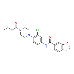 ChemSpider 2D Image | N-[4-(4-Butyryl-1-piperazinyl)-3-chlorophenyl]-1,3-benzodioxole-5-carboxamide | C22H24ClN3O4