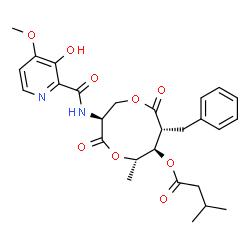 ChemSpider 2D Image | (3S,6S,7R,8R)-8-Benzyl-3-{[(3-hydroxy-4-methoxy-2-pyridinyl)carbonyl]amino}-6-methyl-4,9-dioxo-1,5-dioxonan-7-yl 3-methylbutanoate | C27H32N2O9