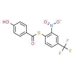 ChemSpider 2D Image | S-[2-Nitro-4-(trifluoromethyl)phenyl] 4-hydroxybenzenecarbothioate | C14H8F3NO4S
