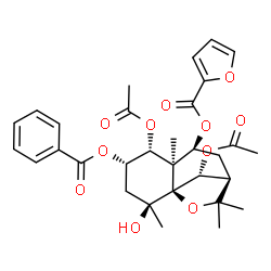 ChemSpider 2D Image | (1S,2S,4S,5R,6R,7S,9R,12R)-5,12-Diacetoxy-4-(benzoyloxy)-2-hydroxy-2,6,10,10-tetramethyl-11-oxatricyclo[7.2.1.0~1,6~]dodec-7-yl 2-furoate | C31H36O11
