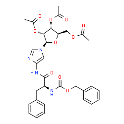 ChemSpider 2D Image | Nalpha-[(Benzyloxy)carbonyl]-N-[1-(2,3,5-tri-O-acetyl-beta-D-ribofuranosyl)-1H-imidazol-4-yl]-L-phenylalaninamide | C31H34N4O10