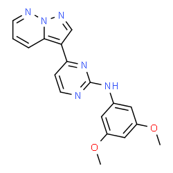 ChemSpider 2D Image | N-(3,5-Dimethoxyphenyl)-4-(pyrazolo[1,5-b]pyridazin-3-yl)-2-pyrimidinamine | C18H16N6O2
