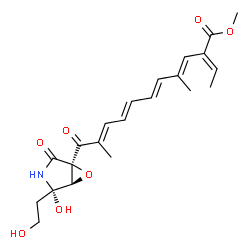ChemSpider 2D Image | Methyl (2E,3E,5E,7E,9E)-2-ethylidene-11-[(1R,4S,5R)-4-hydroxy-4-(2-hydroxyethyl)-2-oxo-6-oxa-3-azabicyclo[3.1.0]hex-1-yl]-4,10-dimethyl-11-oxo-3,5,7,9-undecatetraenoate | C22H27NO7