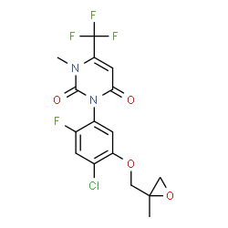 ChemSpider 2D Image | 3-{4-Chloro-2-fluoro-5-[(2-methyl-2-oxiranyl)methoxy]phenyl}-1-methyl-6-(trifluoromethyl)-2,4(1H,3H)-pyrimidinedione | C16H13ClF4N2O4