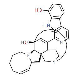 ChemSpider 2D Image | (2R,4R,5Z,12R,13S,16Z)-25-(8-Hydroxy-9H-beta-carbolin-1-yl)-11,22-diazapentacyclo[11.11.2.1~2,22~.0~2,12~.0~4,11~]heptacosa-5,16,25-trien-13-ol | C36H44N4O2