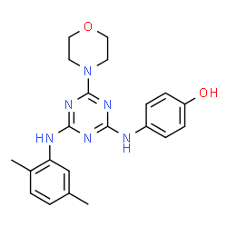 ChemSpider 2D Image | 4-({4-[(2,5-Dimethylphenyl)amino]-6-(4-morpholinyl)-1,3,5-triazin-2-yl}amino)phenol | C21H24N6O2