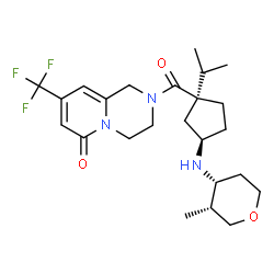 ChemSpider 2D Image | 2-{[(1S,3R)-1-Isopropyl-3-{[(3R,4R)-3-methyltetrahydro-2H-pyran-4-yl]amino}cyclopentyl]carbonyl}-8-(trifluoromethyl)-1,2,3,4-tetrahydro-6H-pyrido[1,2-a]pyrazin-6-one | C24H34F3N3O3