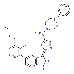 ChemSpider 2D Image | [(2E)-2-(5-{5-[(Ethylamino)methyl]-4-methyl-3-pyridinyl}-1,2-dihydro-3H-indazol-3-ylidene)-2H-imidazol-4-yl](4-phenyl-1-piperazinyl)methanone | C30H32N8O