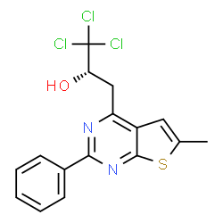 ChemSpider 2D Image | (2S)-1,1,1-Trichloro-3-(6-methyl-2-phenylthieno[2,3-d]pyrimidin-4-yl)-2-propanol | C16H13Cl3N2OS
