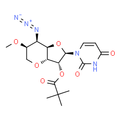ChemSpider 2D Image | (2R,3R,3aR,6S,7R,7aR)-7-Azido-2-(2,4-dioxo-3,4-dihydro-1(2H)-pyrimidinyl)-6-methoxyhexahydro-2H-furo[3,2-b]pyran-3-yl pivalate | C17H23N5O7