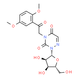 ChemSpider 2D Image | 4-[2-(2,5-Dimethoxyphenyl)-2-oxoethyl]-2-(beta-D-ribofuranosyl)-1,2,4-triazine-3,5(2H,4H)-dione | C18H21N3O9