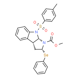 ChemSpider 2D Image | Methyl (2R,3aR,8aS)-8-[(4-methylphenyl)sulfonyl]-2-(phenylselanyl)-3,3a,8,8a-tetrahydropyrrolo[2,3-b]indole-1(2H)-carboxylate | C25H24N2O4SSe