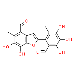 ChemSpider 2D Image | 2-(2-Formyl-3,4,5-trihydroxy-6-methylphenyl)-6,7-dihydroxy-5-methyl-1-benzofuran-4-carbaldehyde | C18H14O8