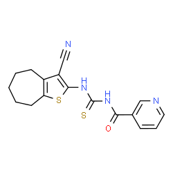 ChemSpider 2D Image | N-[(3-Cyano-5,6,7,8-tetrahydro-4H-cyclohepta[b]thiophen-2-yl)carbamothioyl]nicotinamide | C17H16N4OS2