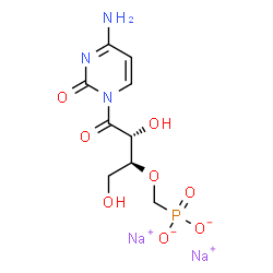 ChemSpider 2D Image | Disodium ({[(2S,3R)-4-(4-amino-2-oxo-1(2H)-pyrimidinyl)-1,3-dihydroxy-4-oxo-2-butanyl]oxy}methyl)phosphonate | C9H12N3Na2O8P