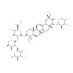 ChemSpider 2D Image | (3beta,21beta,22beta)-22-(alpha-L-Arabinopyranosyloxy)-21,24,29-trihydroxyolean-12-en-3-yl methyl 6-deoxy-alpha-L-mannopyranosyl-(1->2)-alpha-L-arabinopyranosyl-(1->2)-beta-D-glucopyranosiduronate | C53H86O23
