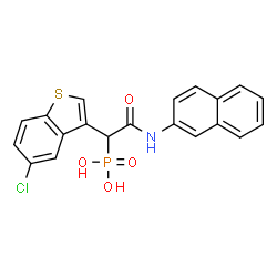 ChemSpider 2D Image | [1-(5-Chloro-1-benzothiophen-3-yl)-2-(2-naphthylamino)-2-oxoethyl]phosphonic acid | C20H15ClNO4PS