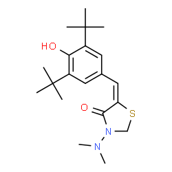 ChemSpider 2D Image | (5E)-3-(Dimethylamino)-5-[4-hydroxy-3,5-bis(2-methyl-2-propanyl)benzylidene]-1,3-thiazolidin-4-one | C20H30N2O2S