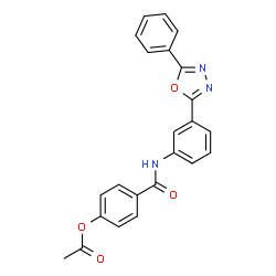 ChemSpider 2D Image | 4-{[3-(5-Phenyl-1,3,4-oxadiazol-2-yl)phenyl]carbamoyl}phenyl acetate | C23H17N3O4
