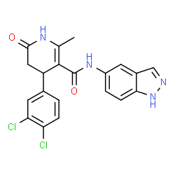 ChemSpider 2D Image | 4-(3,4-Dichlorophenyl)-N-(1H-indazol-5-yl)-2-methyl-6-oxo-1,4,5,6-tetrahydro-3-pyridinecarboxamide | C20H16Cl2N4O2