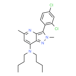 ChemSpider 2D Image | N,N-Dibutyl-3-(2,4-dichlorophenyl)-2,5-dimethyl-2H-pyrazolo[4,3-b]pyridin-7-amine | C22H28Cl2N4