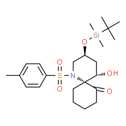 ChemSpider 2D Image | (3S,5S,6R)-3-{[Dimethyl(2-methyl-2-propanyl)silyl]oxy}-5-hydroxy-1-[(4-methylphenyl)sulfonyl]-1-azaspiro[5.5]undecan-7-one | C23H37NO5SSi