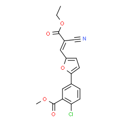 ChemSpider 2D Image | Methyl 2-chloro-5-{5-[(1E)-2-cyano-3-ethoxy-3-oxo-1-propen-1-yl]-2-furyl}benzoate | C18H14ClNO5