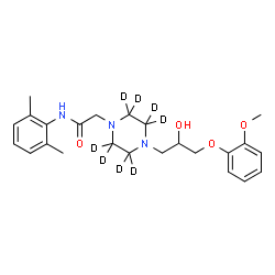 ChemSpider 2D Image | N-(2,6-Dimethylphenyl)-2-{4-[2-hydroxy-3-(2-methoxyphenoxy)propyl](~2~H_8_)-1-piperazinyl}acetamide | C24H25D8N3O4