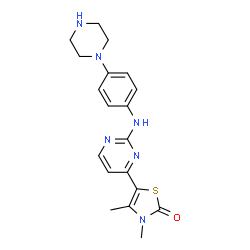 ChemSpider 2D Image | 3,4-Dimethyl-5-(2-{[4-(1-piperazinyl)phenyl]amino}-4-pyrimidinyl)-1,3-thiazol-2(3H)-one | C19H22N6OS