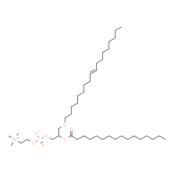 ChemSpider 2D Image | 3-[(9E)-9-Octadecen-1-yloxy]-2-(palmitoyloxy)propyl 2-(trimethylammonio)ethyl phosphate | C42H84NO7P