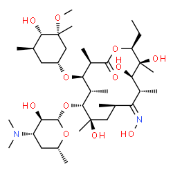 ChemSpider 2D Image | (3R,4R,5S,6R,7R,9R,10E,11R,12R,13S,14S)-6-{[(2S,3R,4S,6R)-4-(Dimethylamino)-3-hydroxy-6-methyltetrahydro-2H-pyran-2-yl]oxy}-14-ethyl-7,12,13-trihydroxy-10-(hydroxyimino)-4-{[(1R,3R,4S,5R)-4-hydroxy-3-
methoxy-3,5-dimethylcyclohexyl]oxy}-3,5,7,9,11,13-hexamethyloxacyclotetradecan-2-one | C38H70N2O12