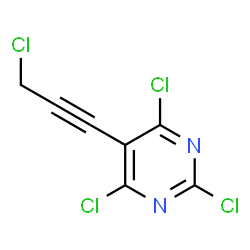 ChemSpider 2D Image | 2,4,6-Trichloro-5-(3-chloro-1-propyn-1-yl)pyrimidine | C7H2Cl4N2