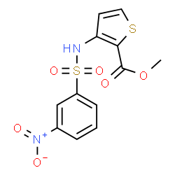 ChemSpider 2D Image | Methyl 3-{[(3-nitrophenyl)sulfonyl]amino}-2-thiophenecarboxylate | C12H10N2O6S2