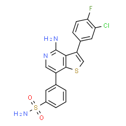 ChemSpider 2D Image | 3-[4-Amino-3-(3-chloro-4-fluorophenyl)thieno[3,2-c]pyridin-7-yl]benzenesulfonamide | C19H13ClFN3O2S2