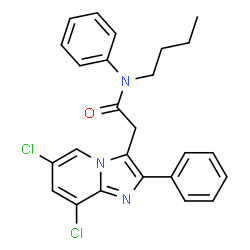 ChemSpider 2D Image | N-Butyl-2-(6,8-dichloro-2-phenylimidazo[1,2-a]pyridin-3-yl)-N-phenylacetamide | C25H23Cl2N3O