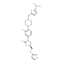 ChemSpider 2D Image | (5S)-3-(3-Fluoro-4-{4-[(5-nitro-2-furyl)methyl]-1-piperazinyl}phenyl)-5-[(1,2-oxazol-3-yloxy)methyl]-1,3-oxazolidin-2-one | C22H22FN5O7