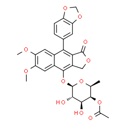 ChemSpider 2D Image | 9-(1,3-Benzodioxol-5-yl)-6,7-dimethoxy-1-oxo-1,3-dihydronaphtho[2,3-c]furan-4-yl 4-O-acetyl-6-deoxy-beta-L-galactopyranoside | C29H28O12