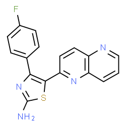 ChemSpider 2D Image | 4-(4-Fluorophenyl)-5-(1,5-naphthyridin-2-yl)-1,3-thiazol-2-amine | C17H11FN4S
