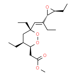 ChemSpider 2D Image | Methyl [(3S,4S,6R)-4,6-diethyl-6-{(1E)-2-[(2S,3S)-3-ethyl-2-oxiranyl]-1-buten-1-yl}-1,2-dioxan-3-yl]acetate | C19H32O5