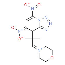 ChemSpider 2D Image | [{8-[2-Methyl-1-(morpholin-4-ium-4-ylidene)-2-propanyl]-5-nitrotetrazolo[1,5-a]pyridin-7(8H)-ylidene}(oxido)-lambda~5~-azanyl]oxidanide | C13H17N7O5