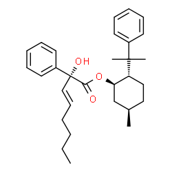 ChemSpider 2D Image | (1R,2S,5R)-5-Methyl-2-(2-phenyl-2-propanyl)cyclohexyl (2R,3E)-2-hydroxy-2-phenyl-3-octenoate | C30H40O3