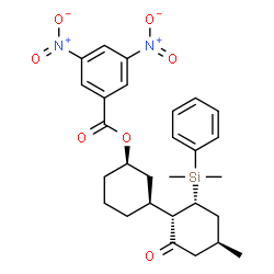 ChemSpider 2D Image | (1S,1'S,2'R,3R,4'S)-2'-[Dimethyl(phenyl)silyl]-4'-methyl-6'-oxo-1,1'-bi(cyclohexyl)-3-yl 3,5-dinitrobenzoate | C28H34N2O7Si