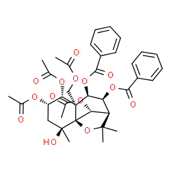 ChemSpider 2D Image | (1S,2S,4S,5R,6S,7R,8S,9R,12R)-4,5,12-Triacetoxy-6-(acetoxymethyl)-2-hydroxy-2,10,10-trimethyl-11-oxatricyclo[7.2.1.0~1,6~]dodecane-7,8-diyl dibenzoate | C37H42O14