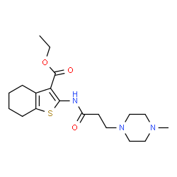 ChemSpider 2D Image | Ethyl 2-{[3-(4-methyl-1-piperazinyl)propanoyl]amino}-4,5,6,7-tetrahydro-1-benzothiophene-3-carboxylate | C19H29N3O3S